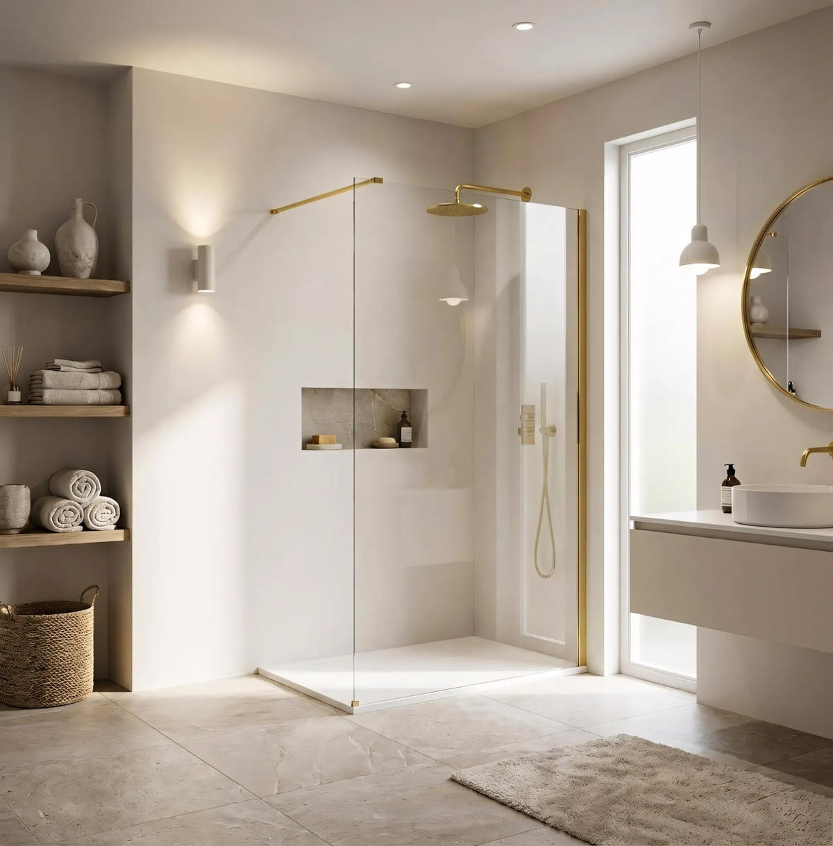 DUSCHWAND Rea Flexi Transparent / Gold 80 - Goldfarben, Glas (120/80/195cm) - REA