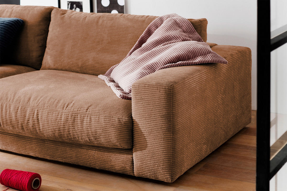 SOFA 3-SITZER MADELINE Braun Cord - Dunkelbraun/Schwarz, Textil (290/85/127cm) - KAWOLA