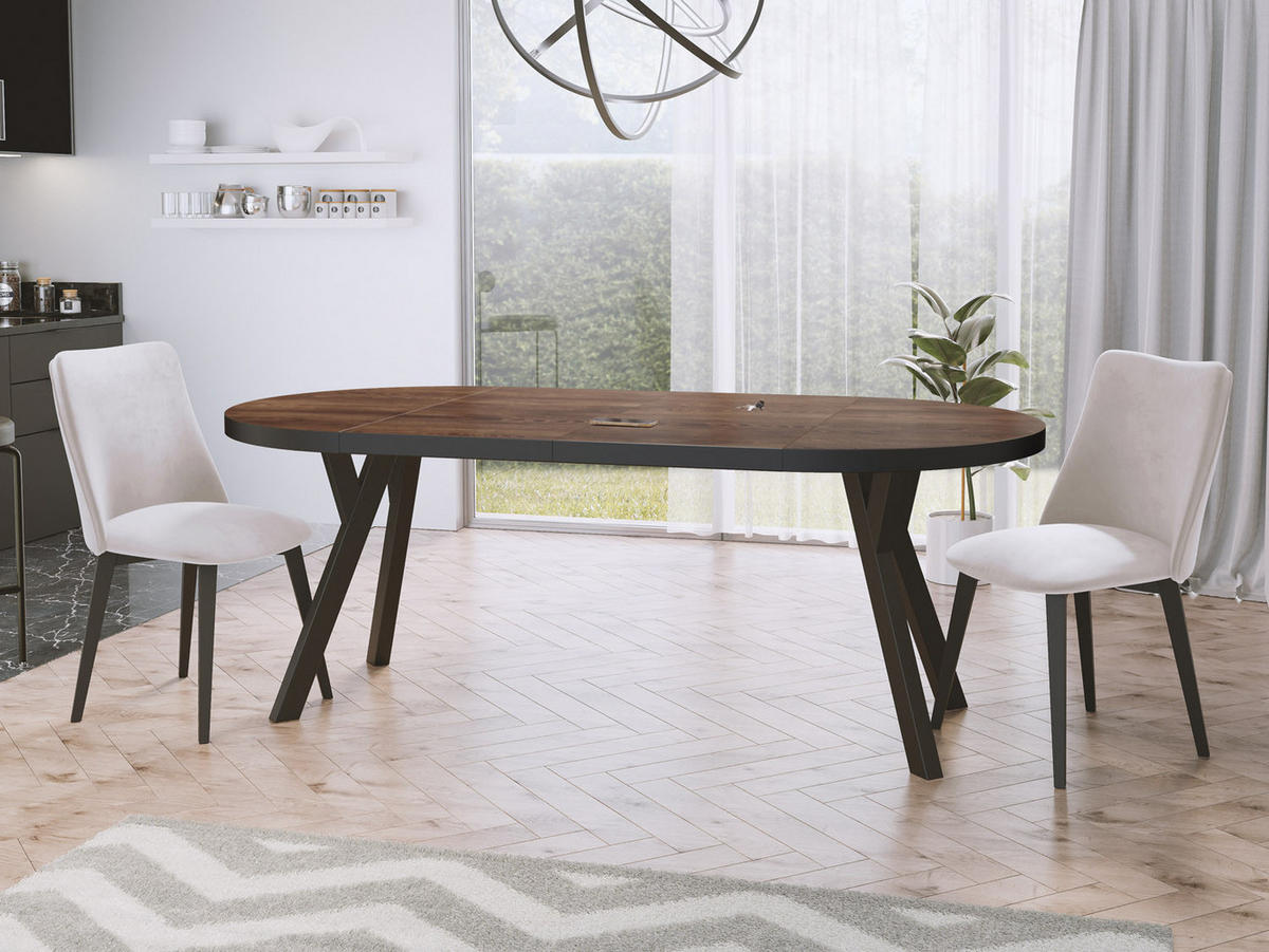 ESSTISCH Twixy runder ausziehbarer, Arvadonna Chestnut 100-200/100/76 cm - Kastanienfarben/Schwarz, Holz/Holzwerkstoff (100/100/76cm) - WFL GROUP