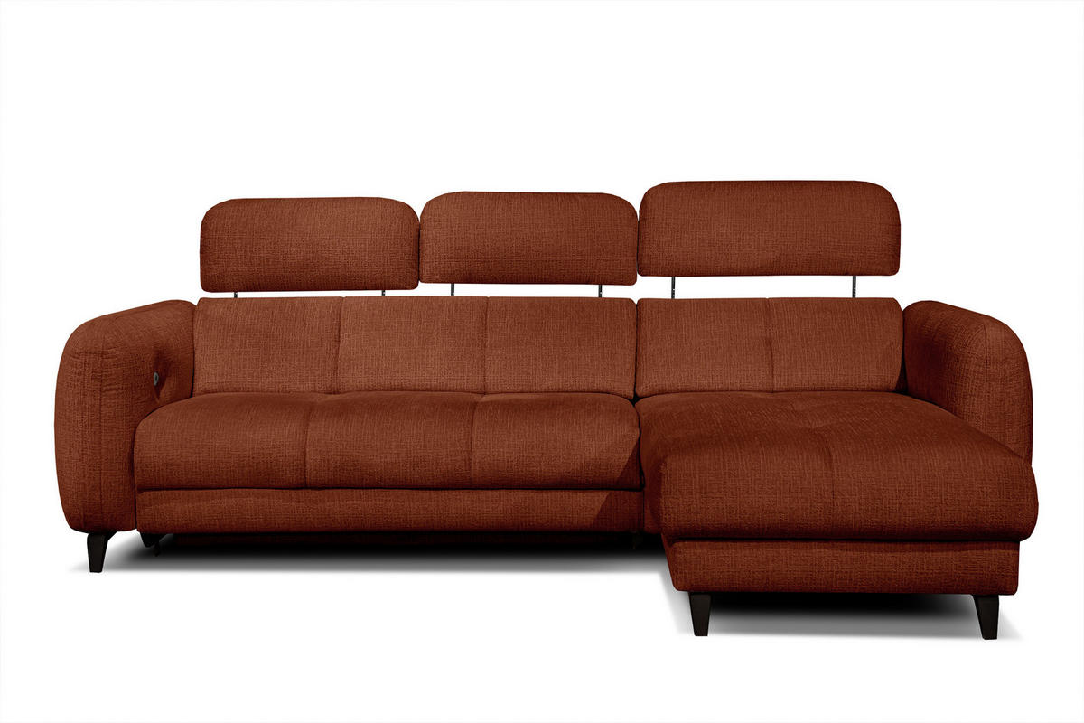 ECKSOFA SVEN 3-Sitzer, 1 Relax XL, verstellbare Kopfstützen, rot - Rot/Schwarz, Holzwerkstoff/Textil (256/163cm) - Courtois Laville