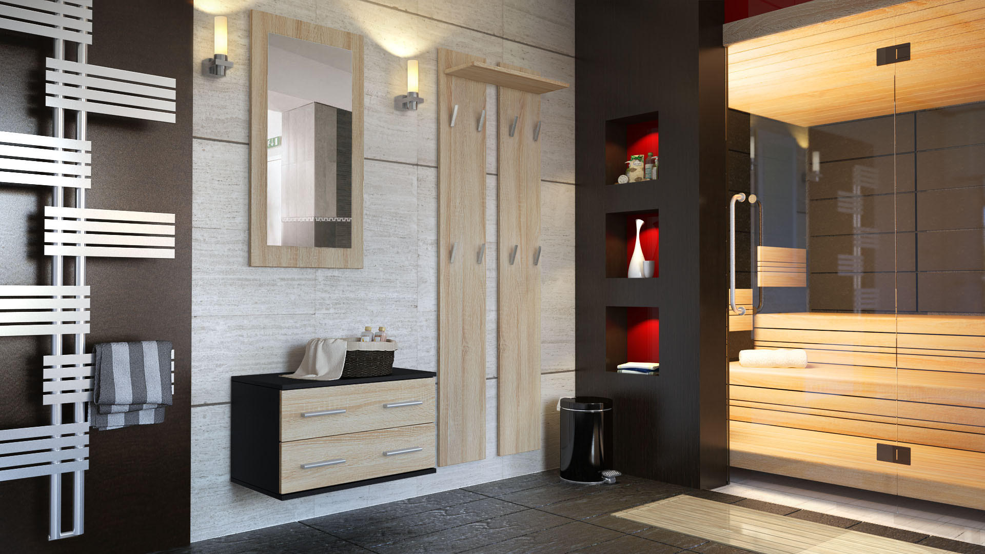 GARDEROBE Kioto Front in Eiche sägerau - Eiche San Remo, Holzwerkstoff (170/200/35cm) - Vladon