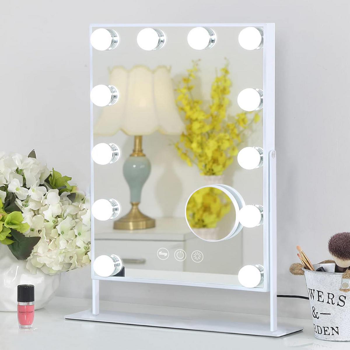 SCHMINKSPIEGEL mit LED-Beleuchtung weiß 30/41cm - Weiß, Metall (30/41/3cm) - VANITII