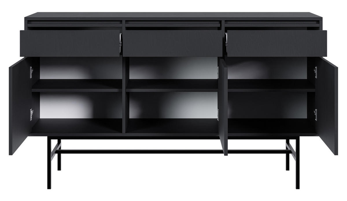 SIDEBOARD Evo Schwarz mit Metallgestell 154 cm - Anthrazit/Schwarz, Holzwerkstoff/Metall (154/89/39cm) - Selsey