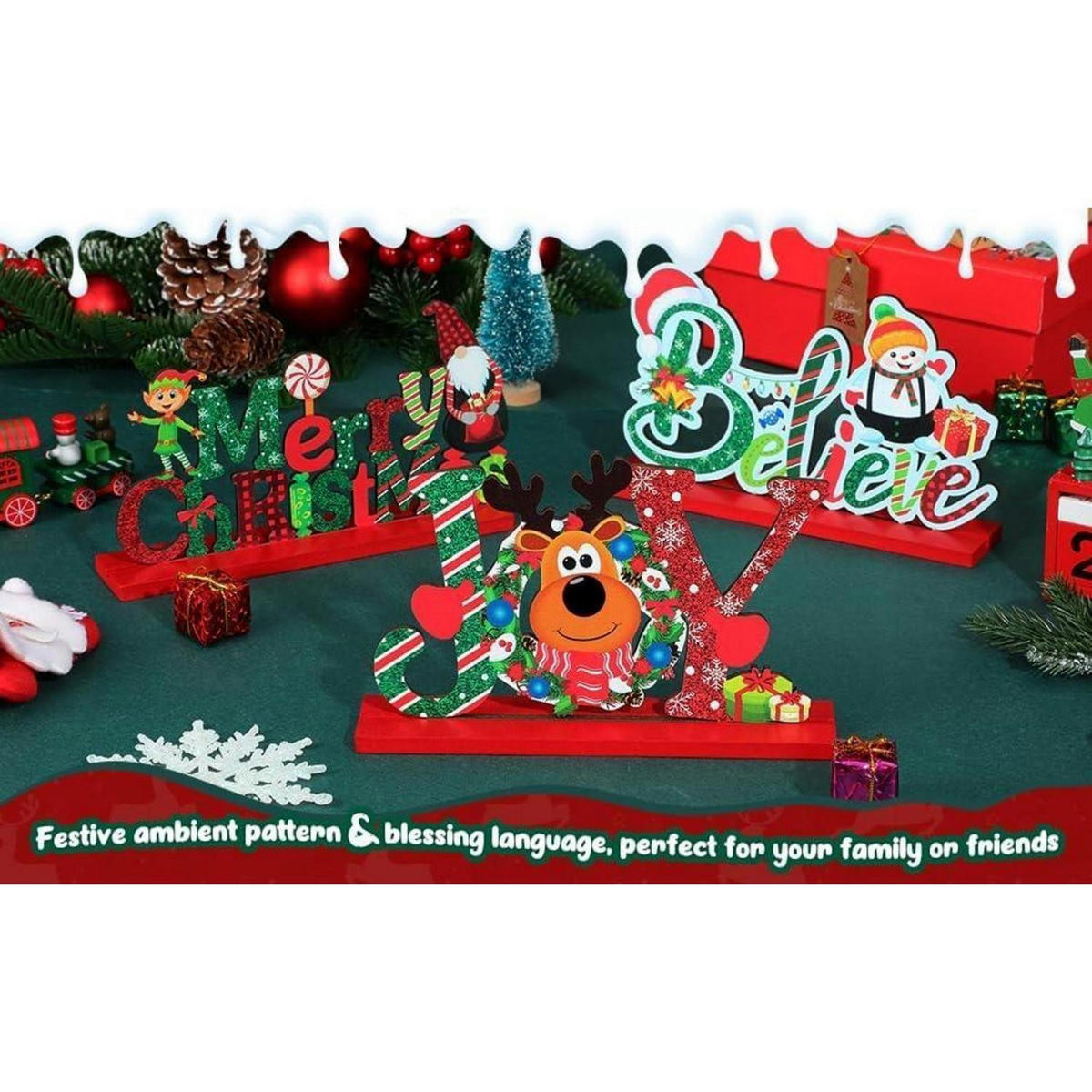 TISCHDEKORATION 3-teiliges Set Holz Weihnachten - Multicolor, Holz (20cm)