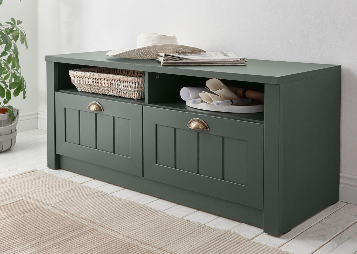 GARDEROBENBANK grün, Landhausstil, Flurbank 110 x 47 cm mit Stauraum - Dunkelgrün/Goldfarben, Holzwerkstoff/Kunststoff (110/47/43cm) - Furn.Design