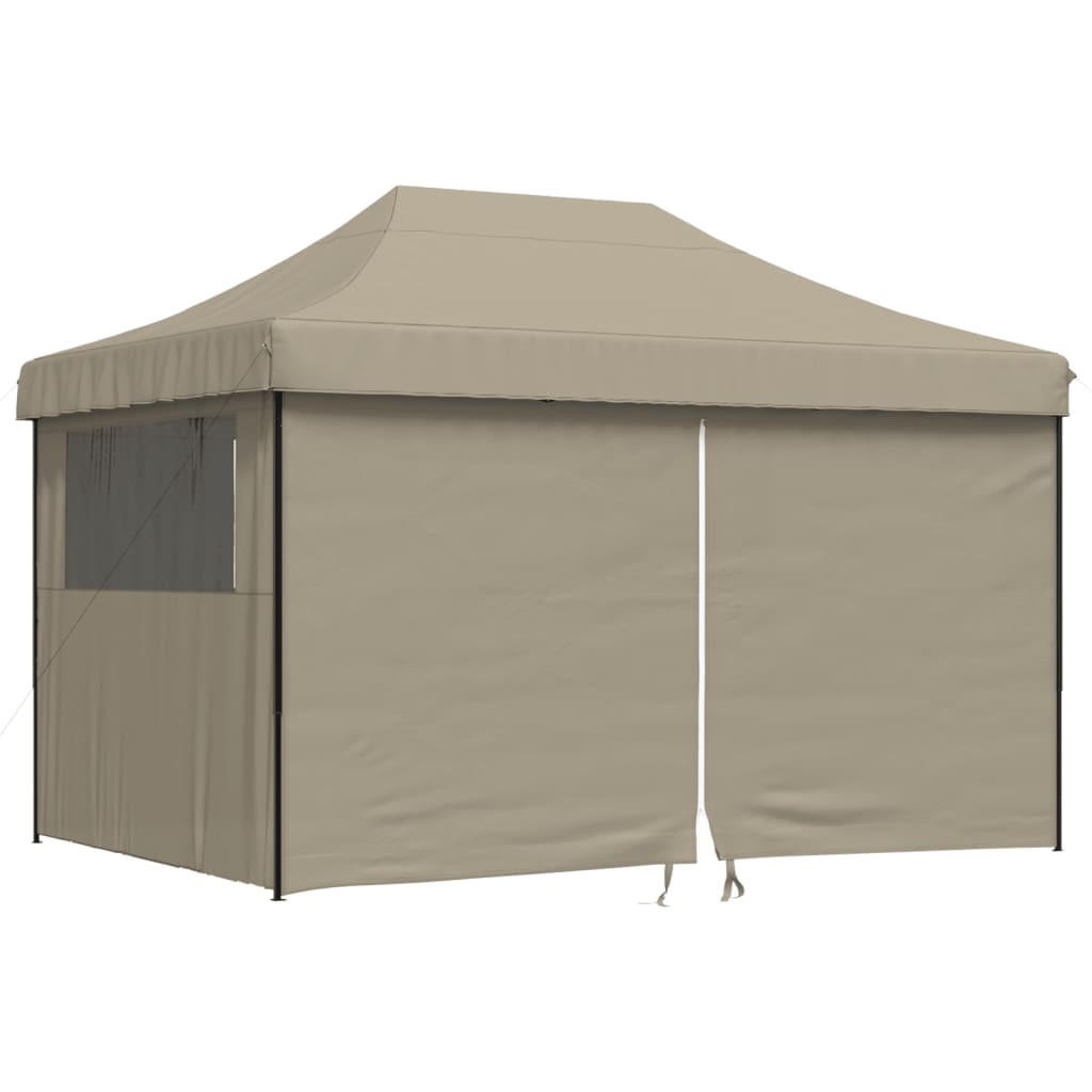 PARTYZELT Faltbar Pop-Up Mit 4 Seitenteilen Taupe - Schwarz, Textil (279/315/410cm) - vidaXL