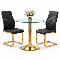 ESSZIMMER-SET Glastisch mit 2 Stühlen 85 cm Schwarz/Gold - Multicolor, Metall (85/76/85cm) - Meubliv