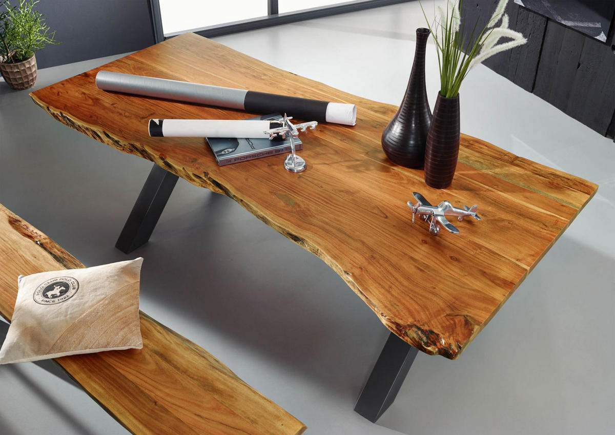 ESSTISCH Akazie 180x100x76 natur lackiert IRON LABEL #125 - Naturfarben, Holz (180/100/76cm) - Massivmoebel24