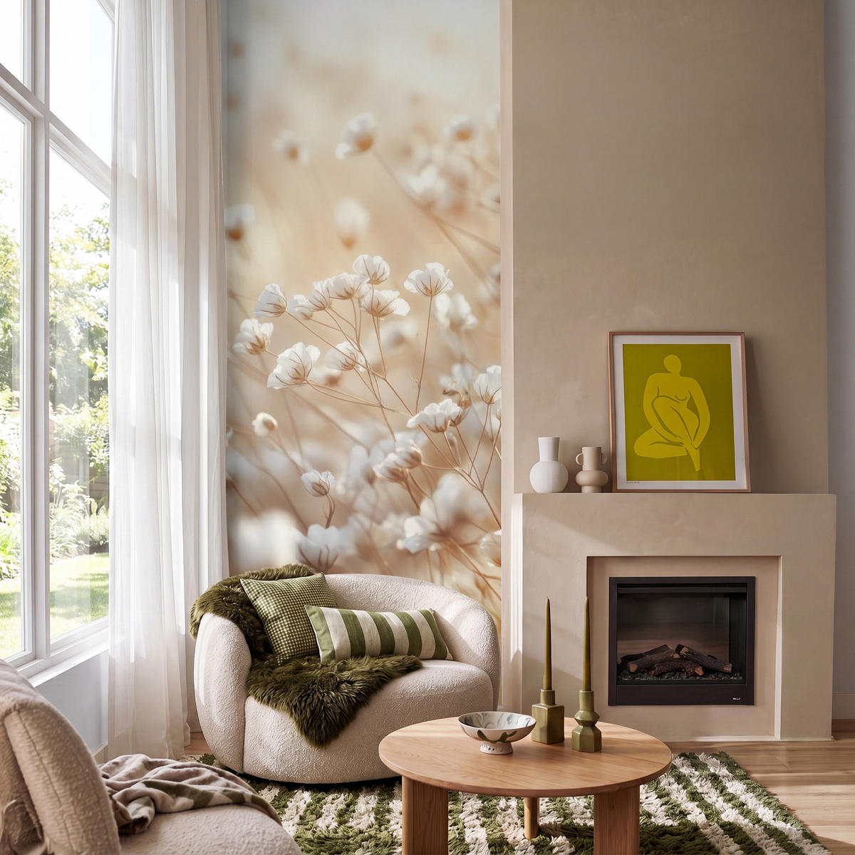 TAPETE - Wild - Blumen - Weiß - 100x240 cm - Creme, Papier (100/240cm) - OnlyWow