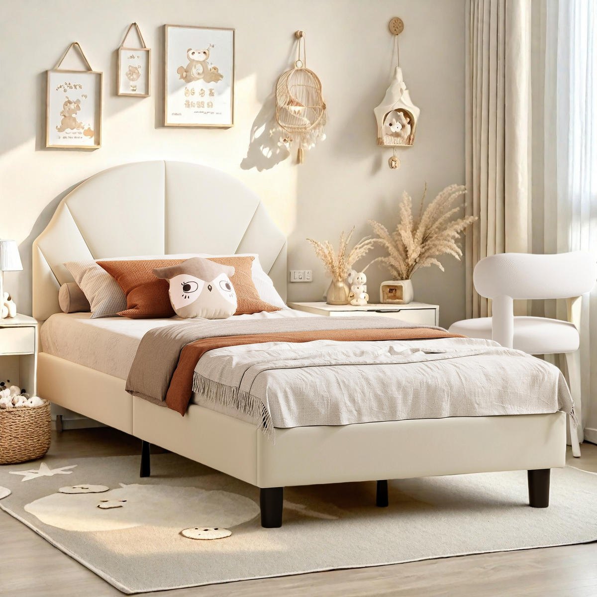 POLSTERBETT 90x200cm Beige Mit Verstellbarem Kopfteil, Jugendbett - Beige, Holz (90/200cm)