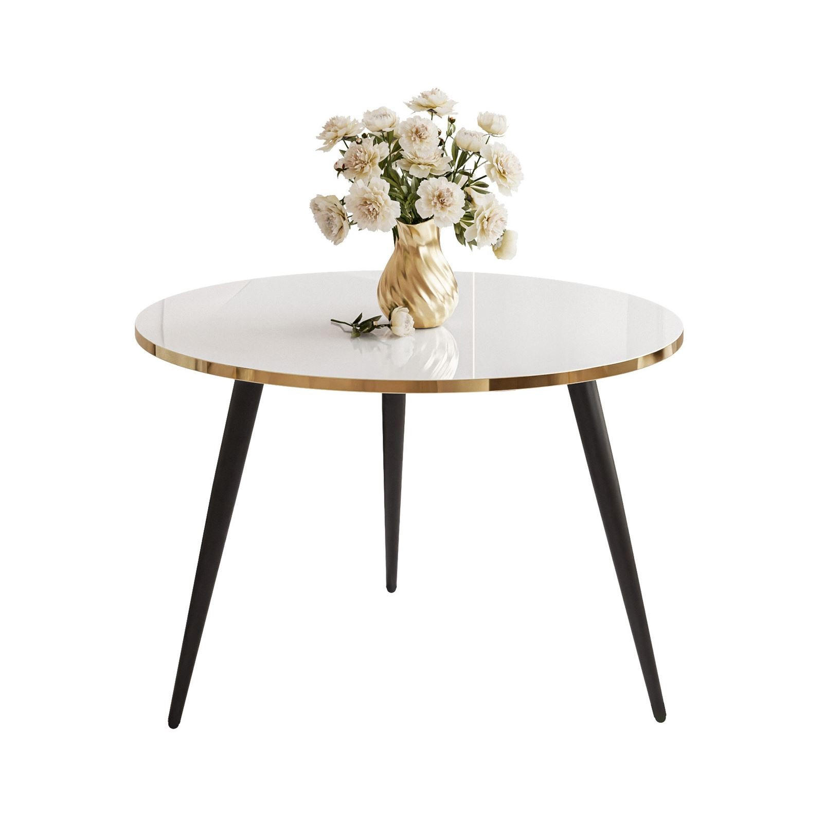 COUCHTISCH SOLEIL 2in1, rund, Hochglanz und Schwarz Beinen - Weiß, Holzwerkstoff (70/70/47cm) - Lookway