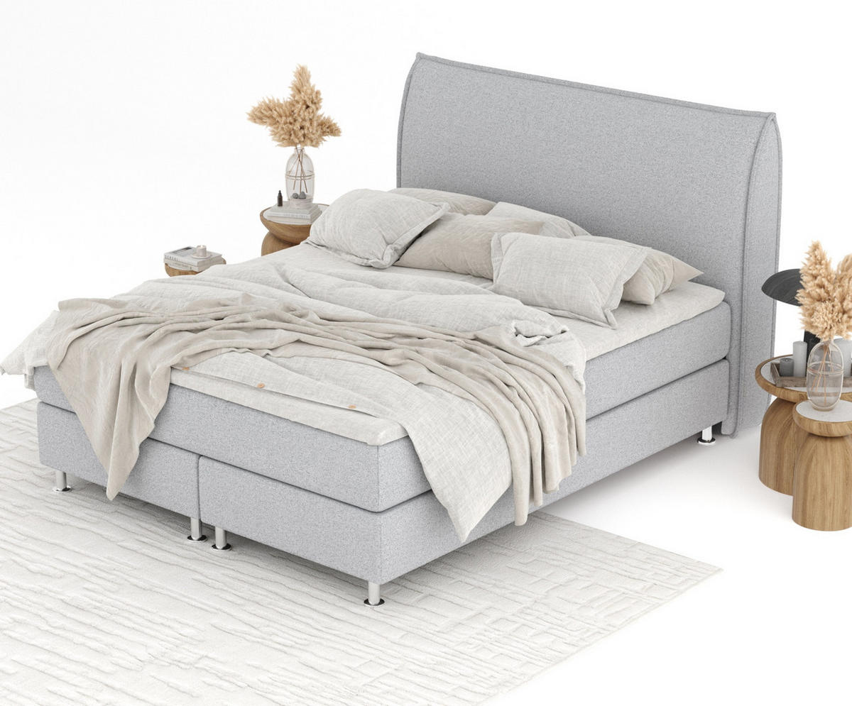BOXSPRINGBETT Chermin Hellgrau 140/200 cm mit Latex-Topper - Silberfarben/Hellgrau, Holz/Holzwerkstoff (140/200cm) - Maison de Reve