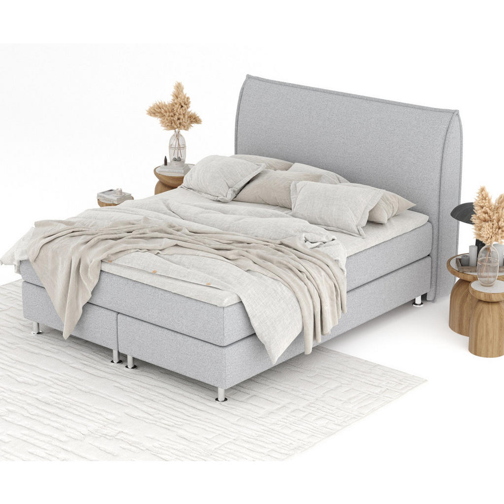 Thumbnail - Maison de Reve Boxspringbett, Hellgrau, Textil, Buche, Kiefer, H3, Höhe ca. 21 cm, 140x200 cm, FSC 100%, Made in EU, Oek...