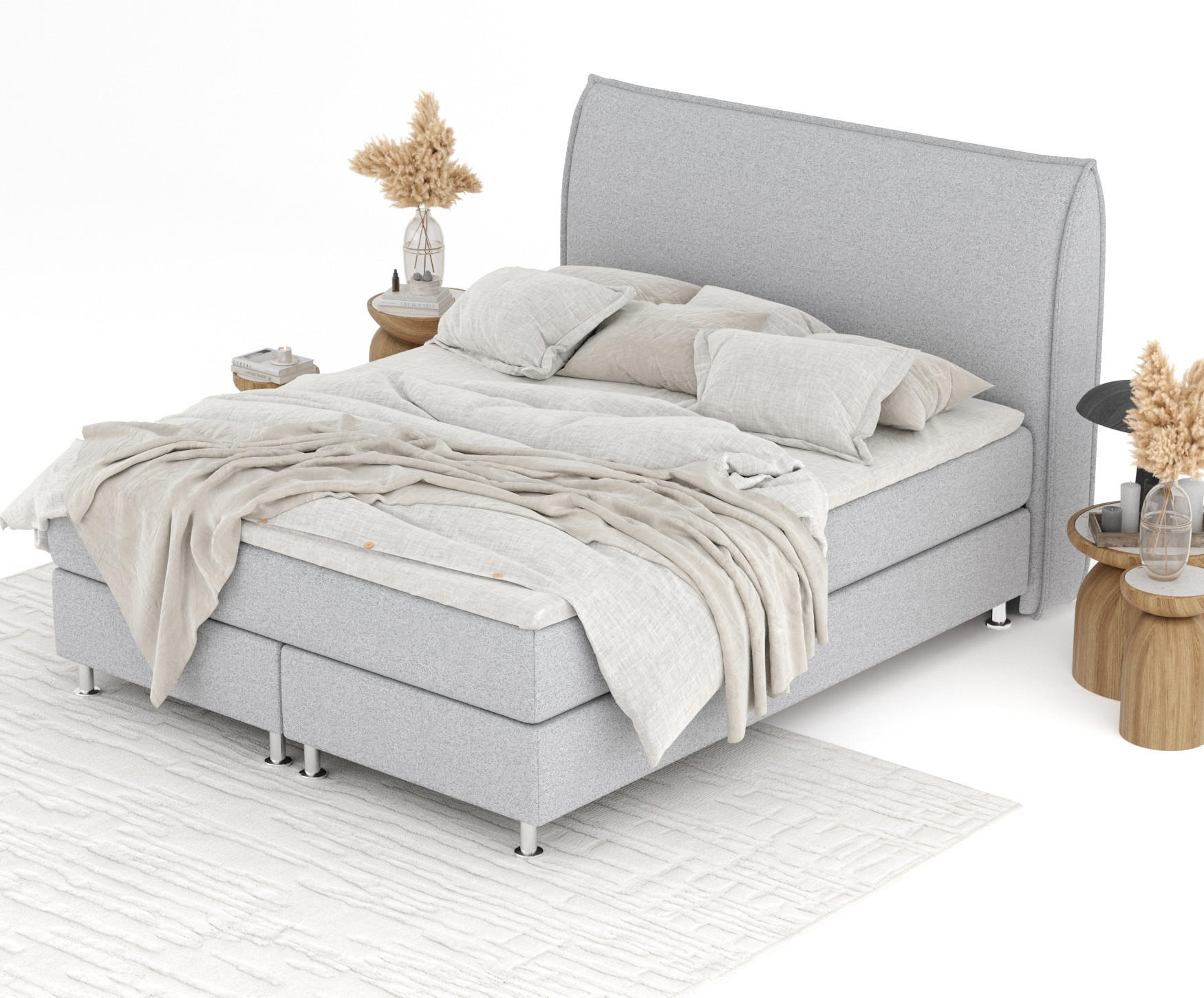 Thumbnail - Maison de Reve Boxspringbett, Hellgrau, Textil, Buche, Kiefer, H3, Höhe ca. 21 cm, 200x200 cm, FSC 100%, Made in EU, Oek...