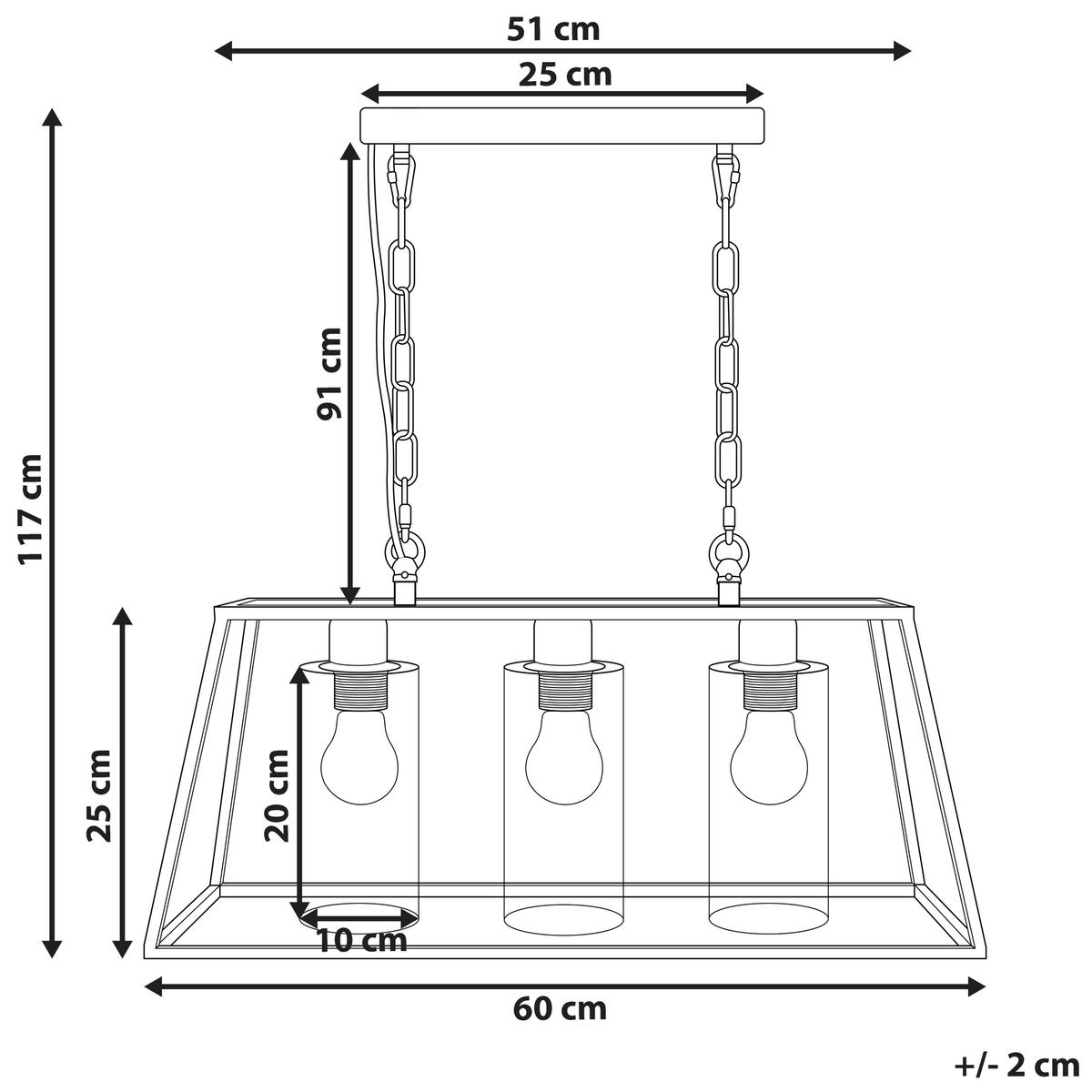 HÄNGELEUCHTE Muger 25/60/117 cm - Schwarz, Metall (25/60/117cm) - Beliani