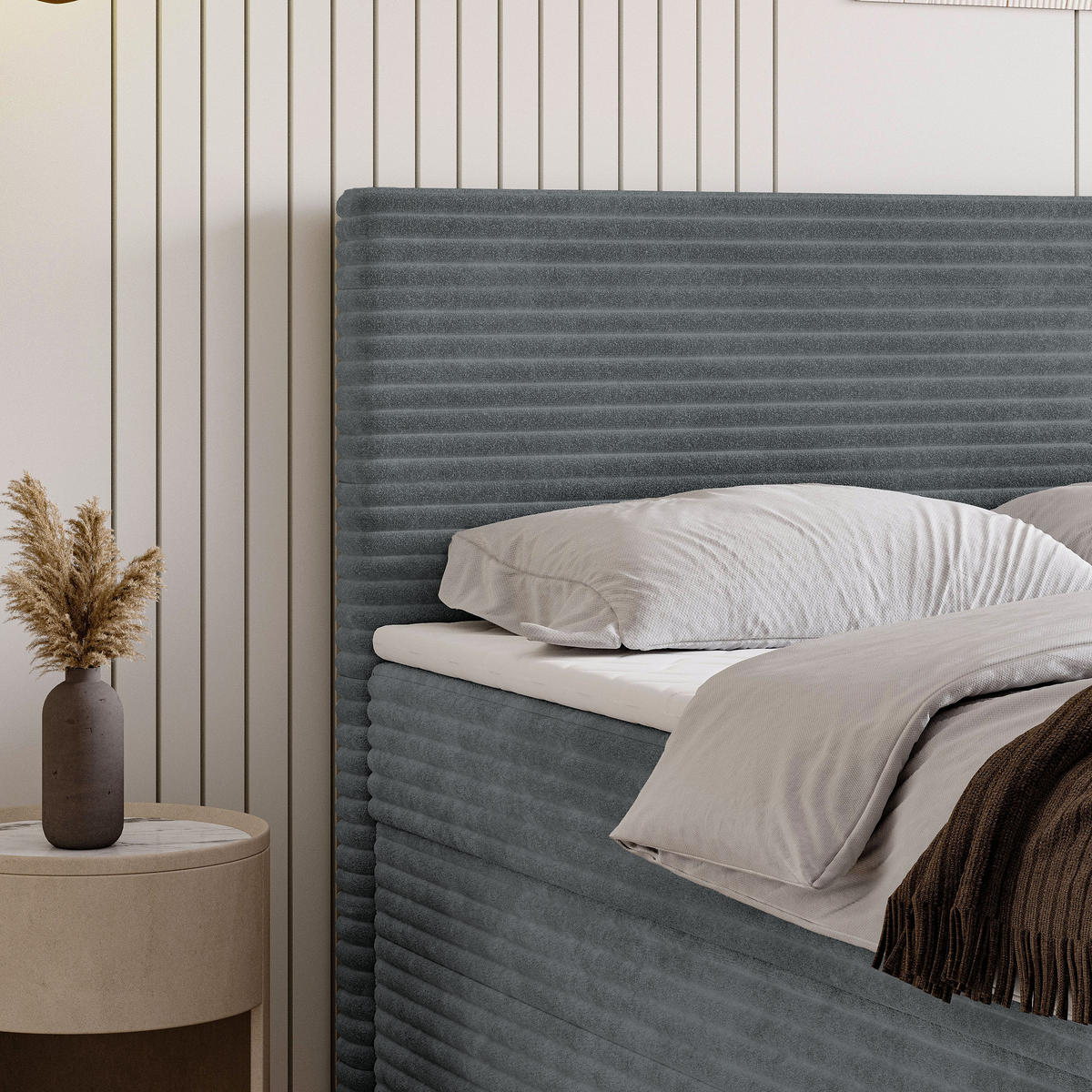 BOXBETT NOLEN 160x200 cm mit Matratze und Topper - Graphitfarben - Graphitfarben, Holz (160/200cm) - MASSENO