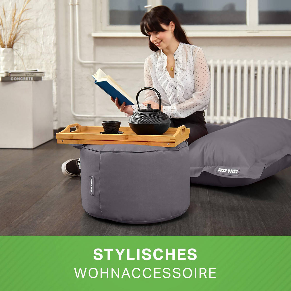SITZSACK-HOCKER Pouf "Stay" 45x25cm - Anthrazit, Textil (45/25/45cm) - Green Bean