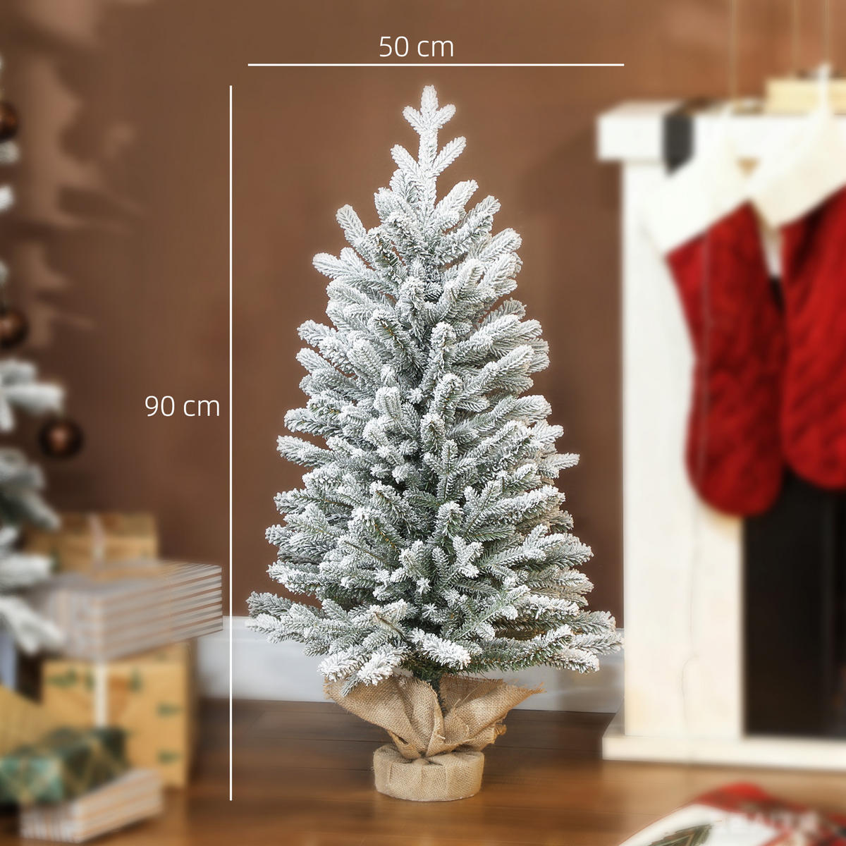 WEIHNACHTSBAUM DE-41581 Mini 90 cm, Schnee, 486 Spitzen - Weiß/Grün, Kunststoff (90cm) - ComfortXL