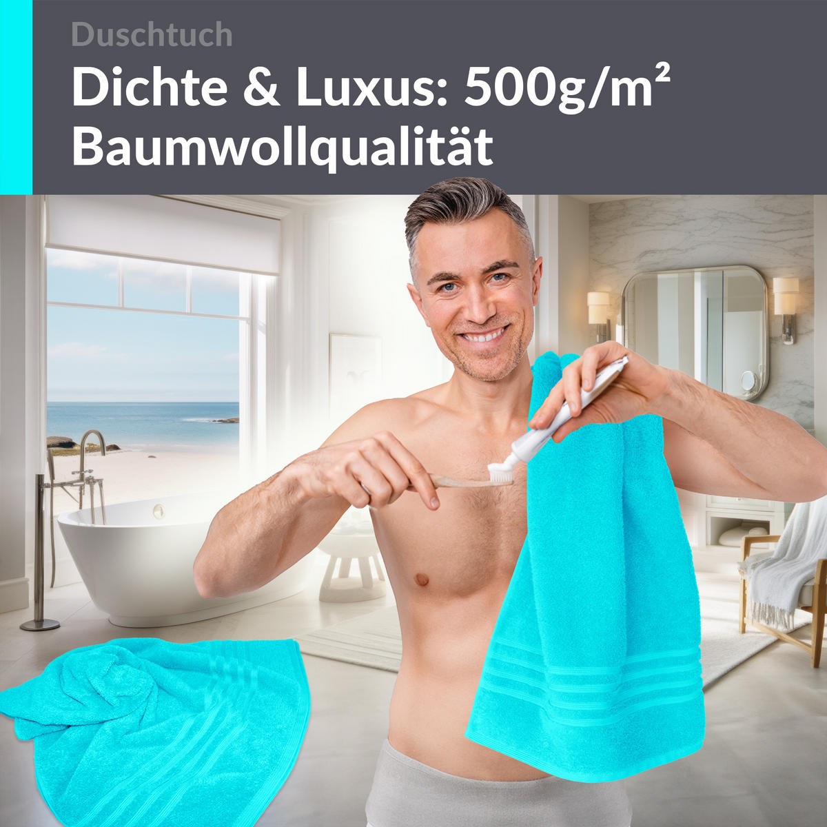 DUSCHTUCH London Lagunen Türkis 2er Set 70x140 - Türkis, Textil (70/140cm) - Lashuma