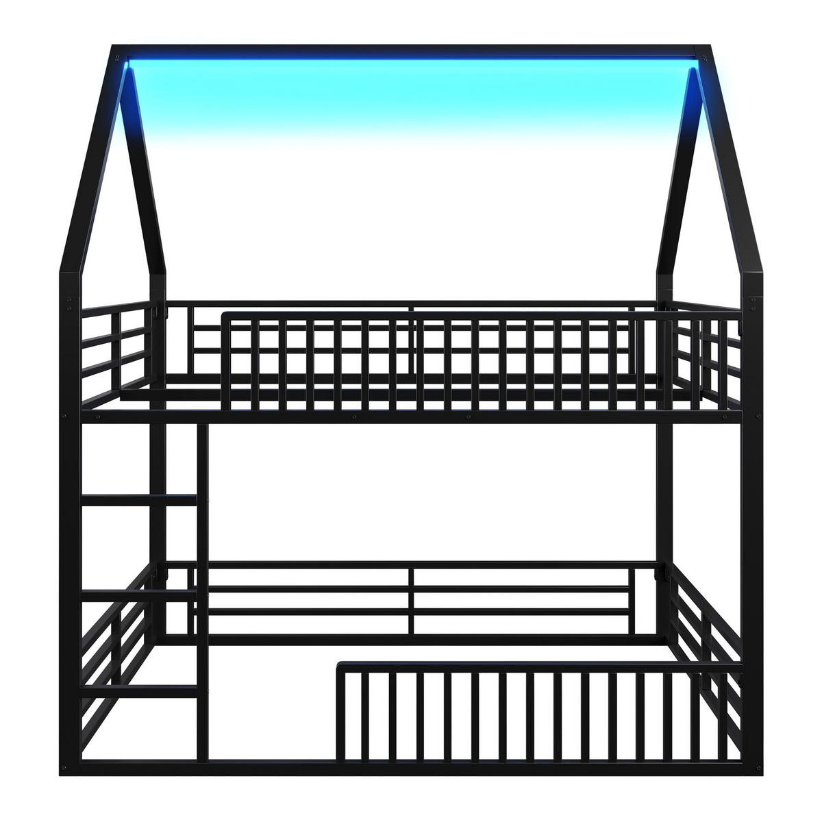 ETAGENBETT 140/200 cm Schwarz mit Zaun und LED-Licht - Schwarz, Metall (140/200cm) - Oxeza