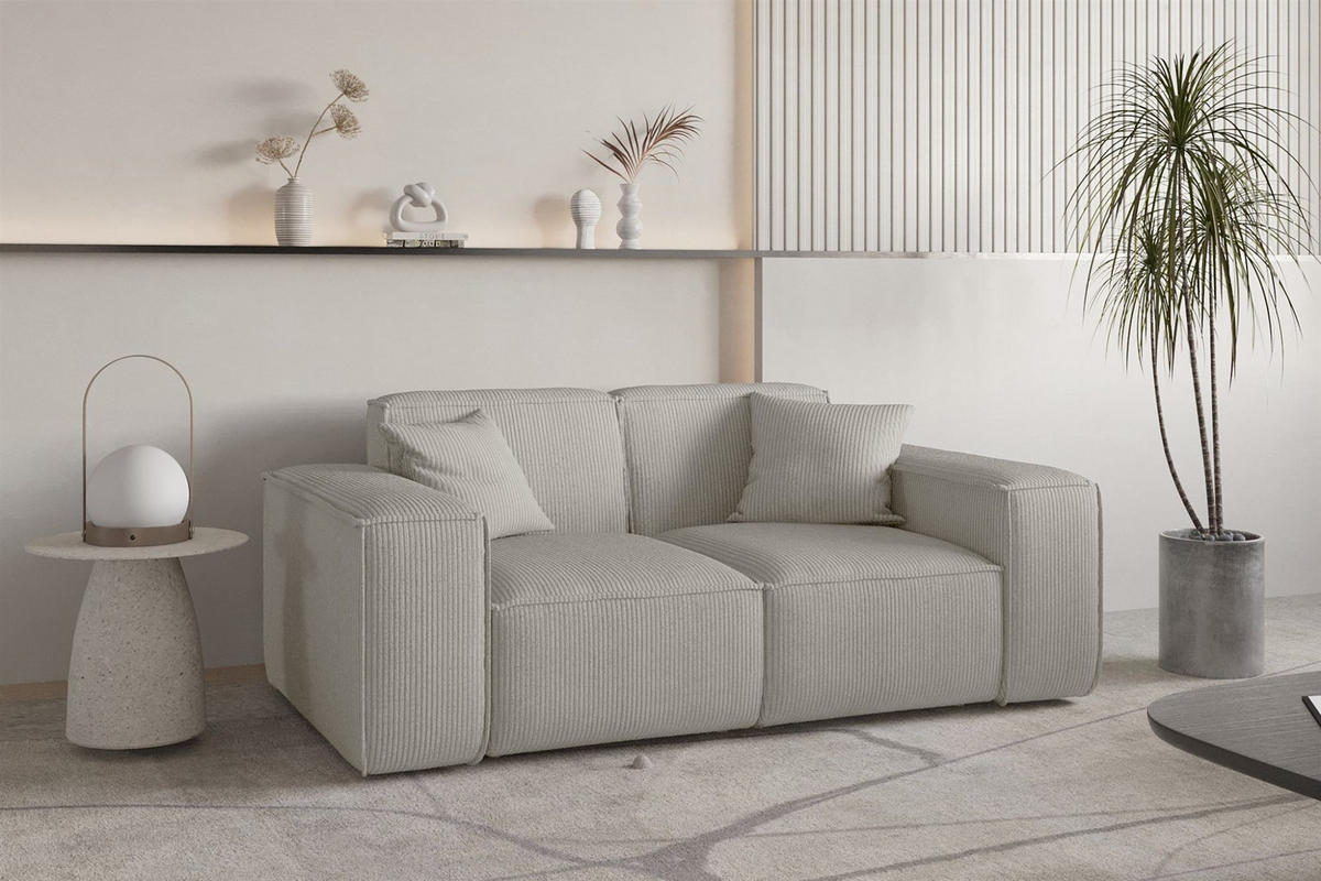 SOFASET Celes Premium 3-2-1 Stoff Scala - Hellgrau, Holzwerkstoff/Textil (225/73/88cm) - Fun Möbel