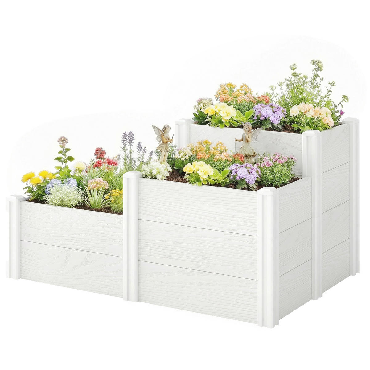 HOCHBEET DE-05411 3-stufig, stapelbar, modulares Kunststoff Dunkelgrau - Weiß, Kunststoff (120/64/80cm) - ComfortXL