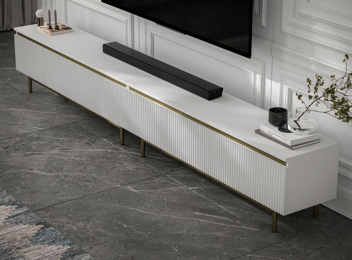 TV-LOWBOARD 2-er Set Selene Weiß Matt mit goldfarbenem Metallrahmen 140 cm - Goldfarben/Weiß, Holzwerkstoff/Metall (280/44/35cm) - Meble Lindner