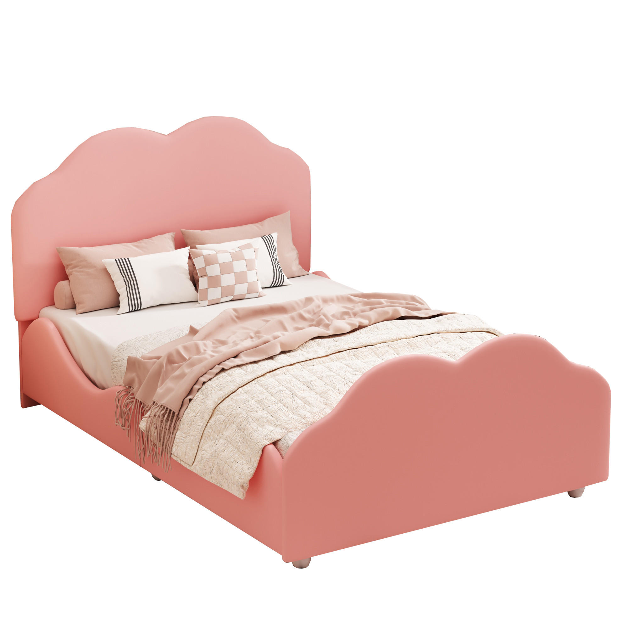 POLSTERBETT 90/200 cm Rosa mit gepolstertem Kopfteil und Sicherheitsgeländer - Pink, Textil (90/200cm) - BEAOK