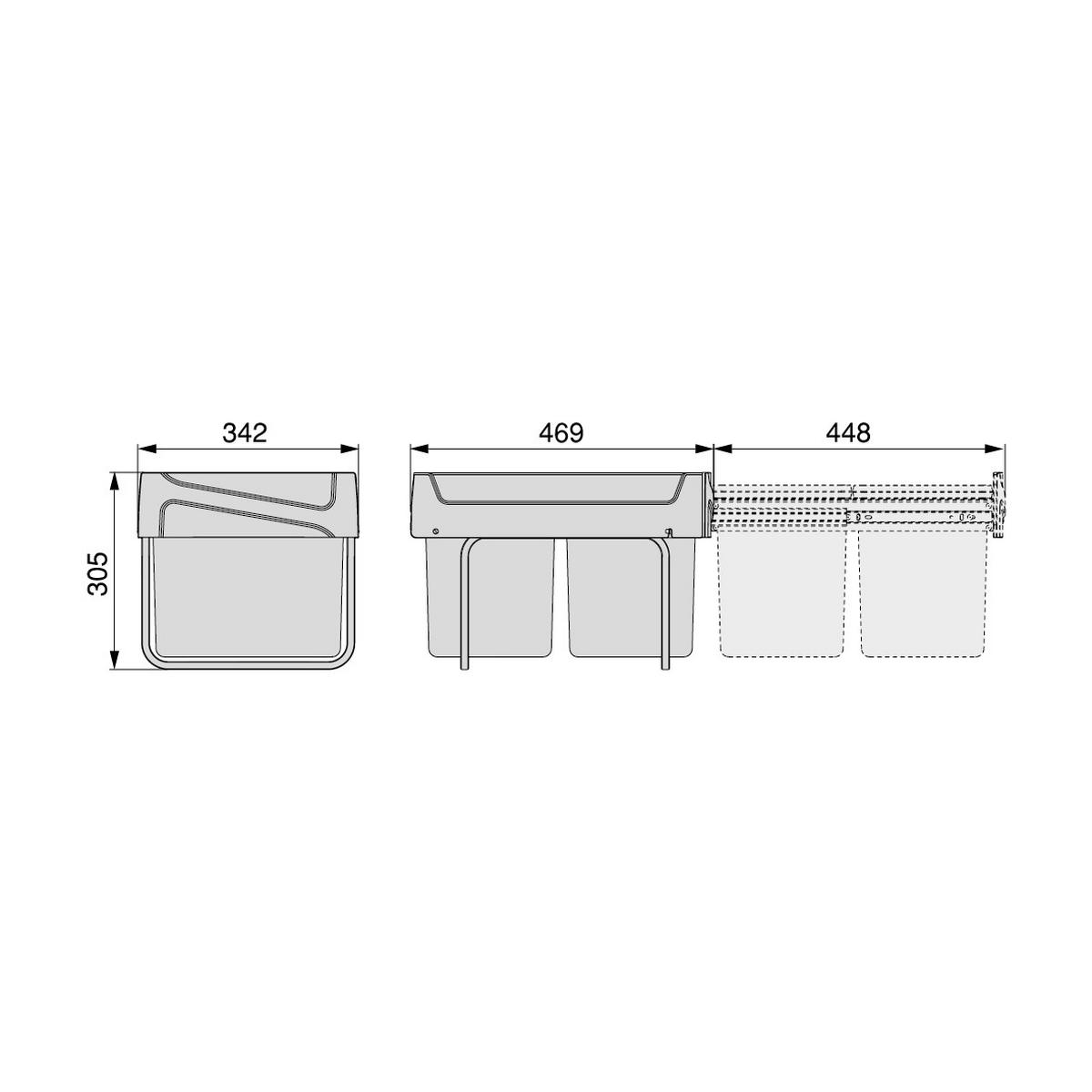 RECYCLINGBEHÄLTER für Bodenmontage und manuellen Auszug in der Küchenzeile, 2x15Liter, Kunststoff anthrazitgrau - Anthrazit, Kunststoff (34.2/30.5/46.9cm) - EMUCA