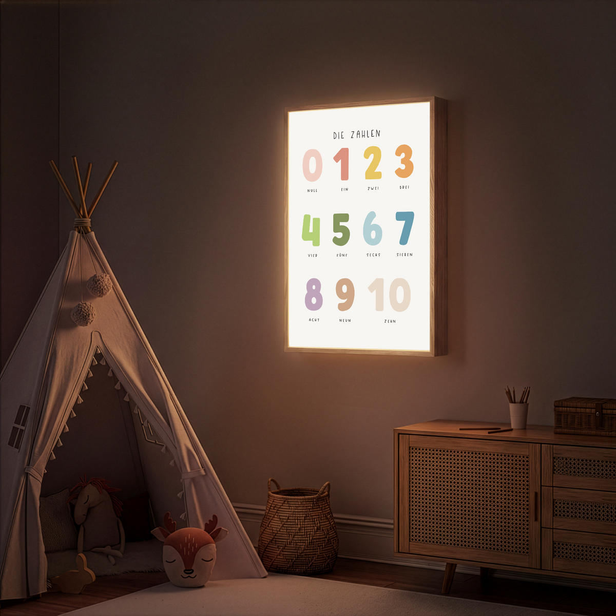 NACHTTISCHLAMPE MIT AKKU Pädagogisch - Zählen lernen - Weiß - Farben - 1-10 60x90 cm - Weiß, Holzwerkstoff (8/60/90cm) - OnlyWow