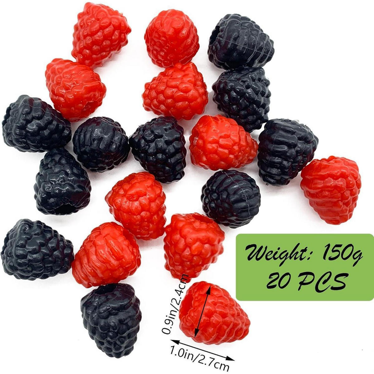 DEKOFRUCHT 20 Stück Set Himbeere Kunststoff Rot/Schwarz - Multicolor, Kunststoff (2cm)