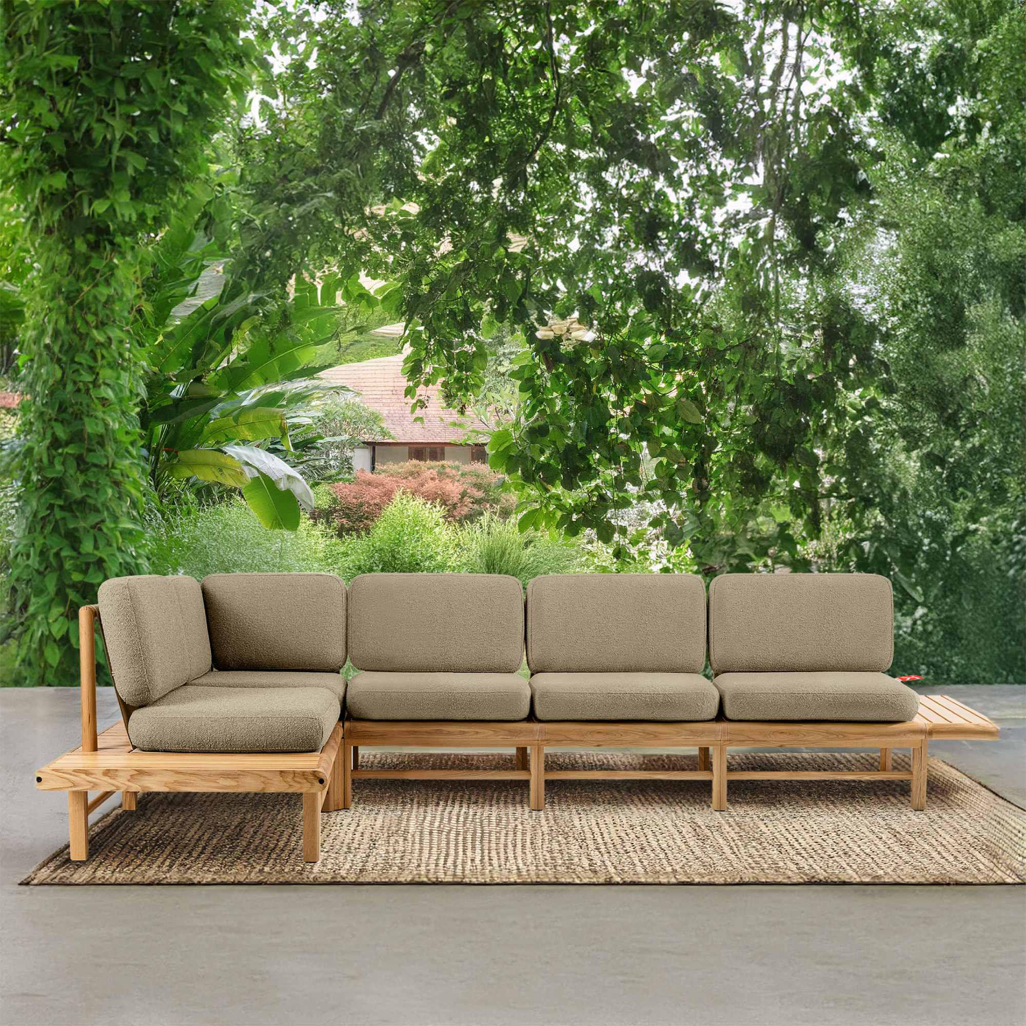 LOUNGESOFA ATREDA links - Beige, Holz/Textil (245/74/245cm) - KONSIMO®