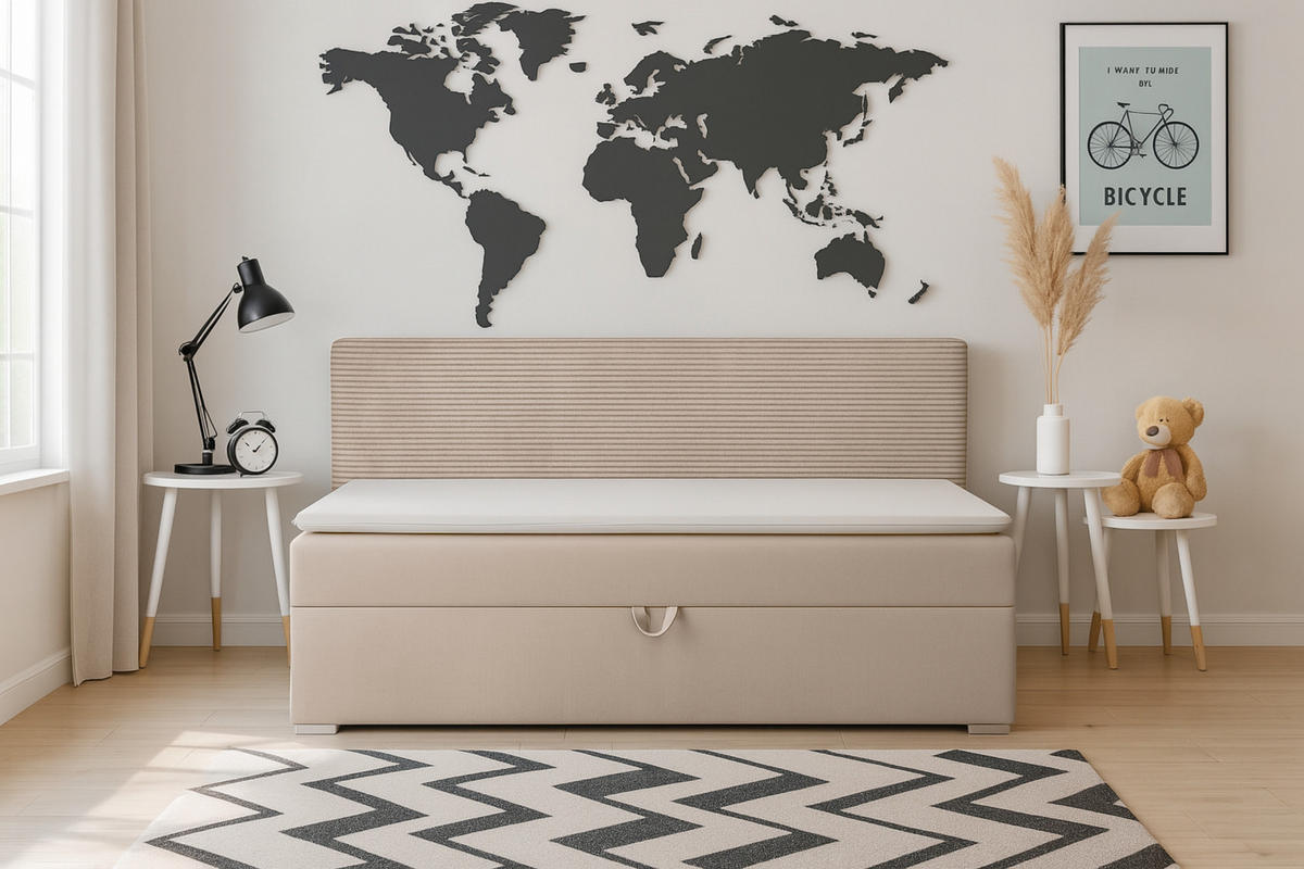 BOXBETT MATI 100/200 Beige mit Taschen-Federkernmatratze H4 - Beige, Holz/Holzwerkstoff (100/200cm) - Deine Möbel 24