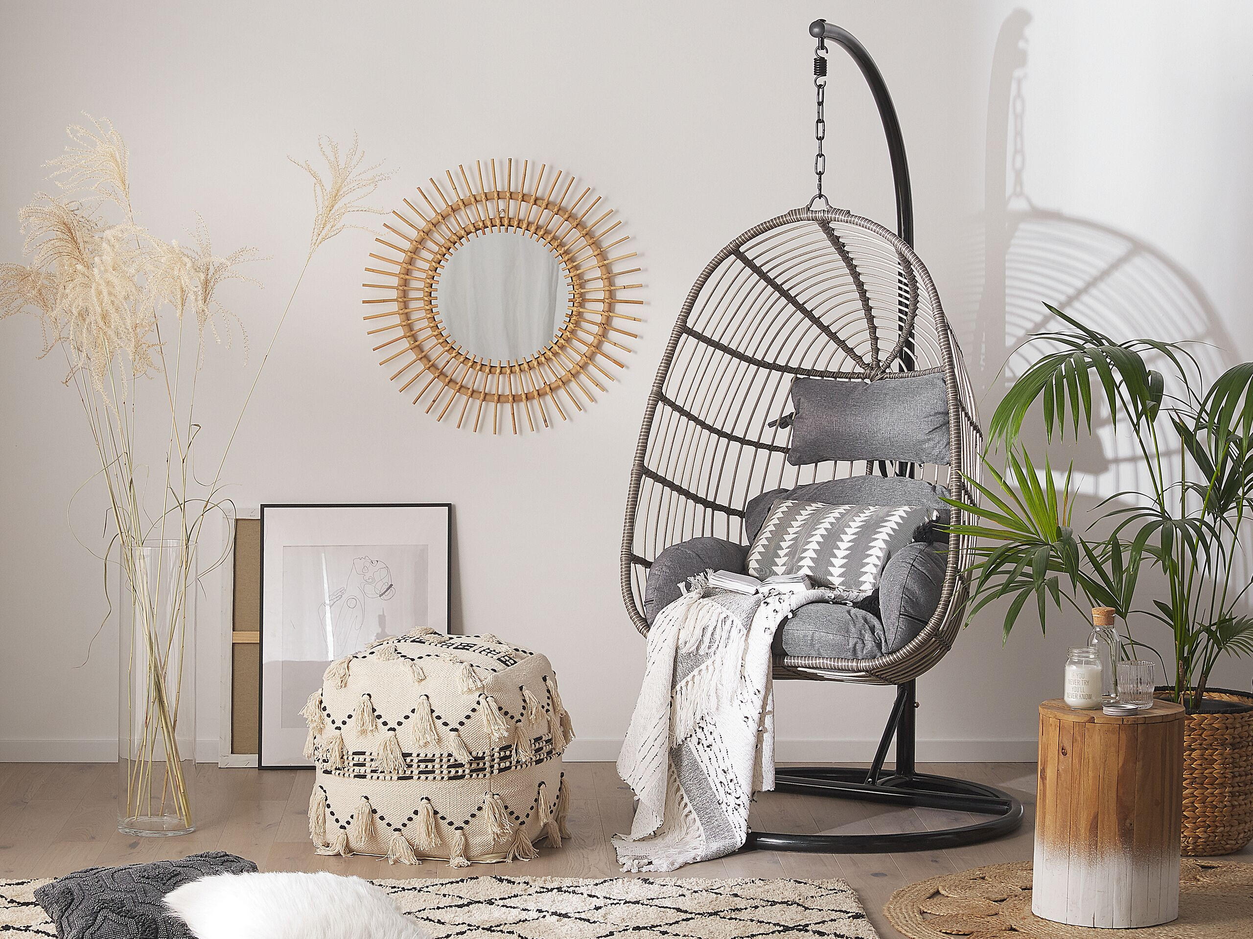 HÄNGESESSEL mit Gestell PE Rattan grau 97 cm Casoli - Grau, Kunststoff (97/199/97cm) - Beliani