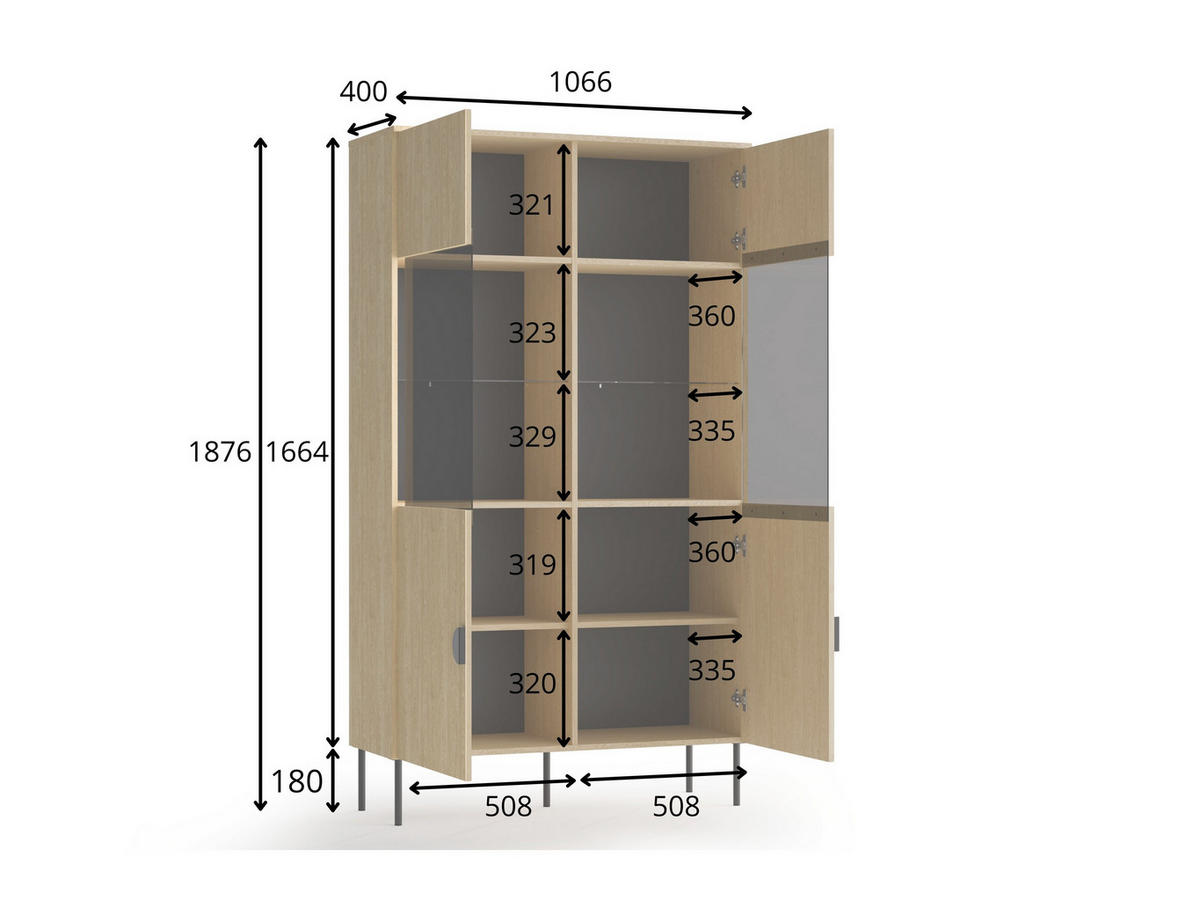 VITRINE AXIS 187,6/106,6 cm in Eichefarben - Braun, Holzwerkstoff (106.6/187.6/40cm) - MASSENO