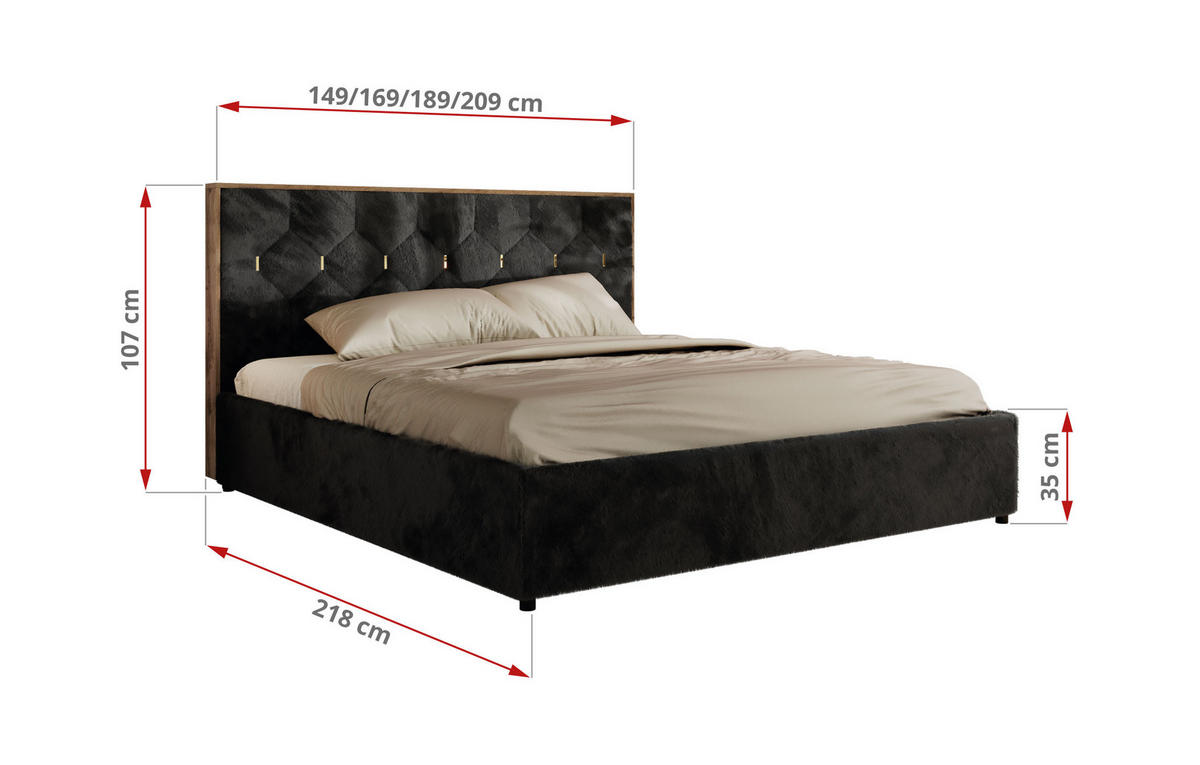 POLSTERBETT LARINO CLASSIC 160/200 - Schwarz Plüsch - ohne Matratze - Schwarz, Textil (160/200cm) - MKS