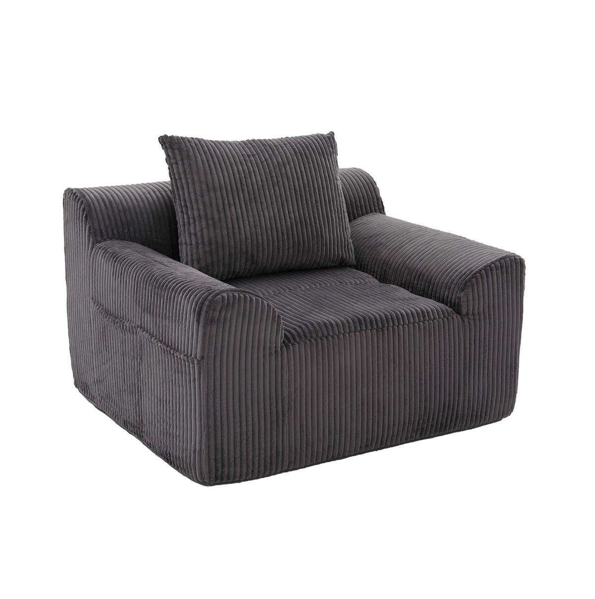 CORD-SESSEL mit Fußhocker 147/110/67 cm in Dunkelgrau – mit Seitentaschen - Dunkelgrau, Textil (147/67/110cm) - BEAOK