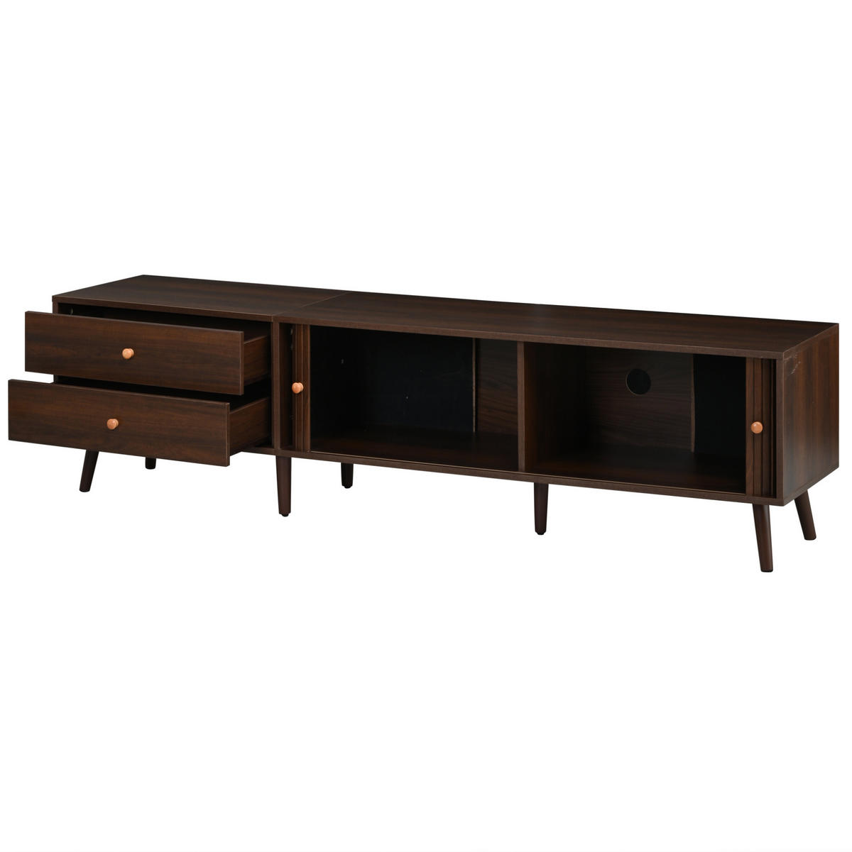 TV-ELEMENT mit 2 Schubladen 180 x 40 x 46,5 cm MDF Walnut 2 Rollltüren - Braun, Holzwerkstoff (40/46.5/180cm) - Beauniv