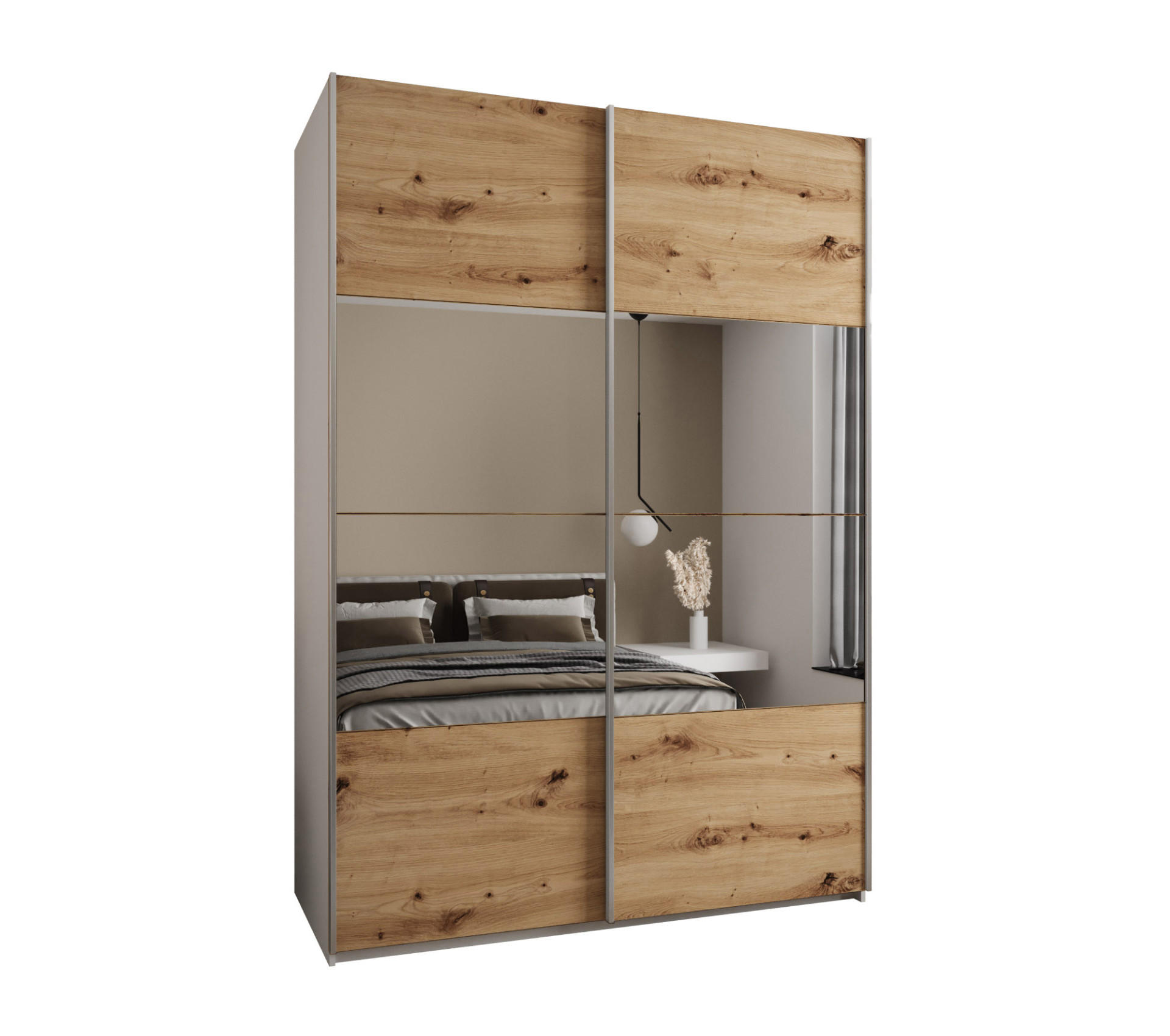 SCHWEBETÜRENSCHRANK 245,5/180/64 2-türig - Silberfarben/Eiche Artisan, Holz/Metall (180/245/64cm) - Abiks Möbel