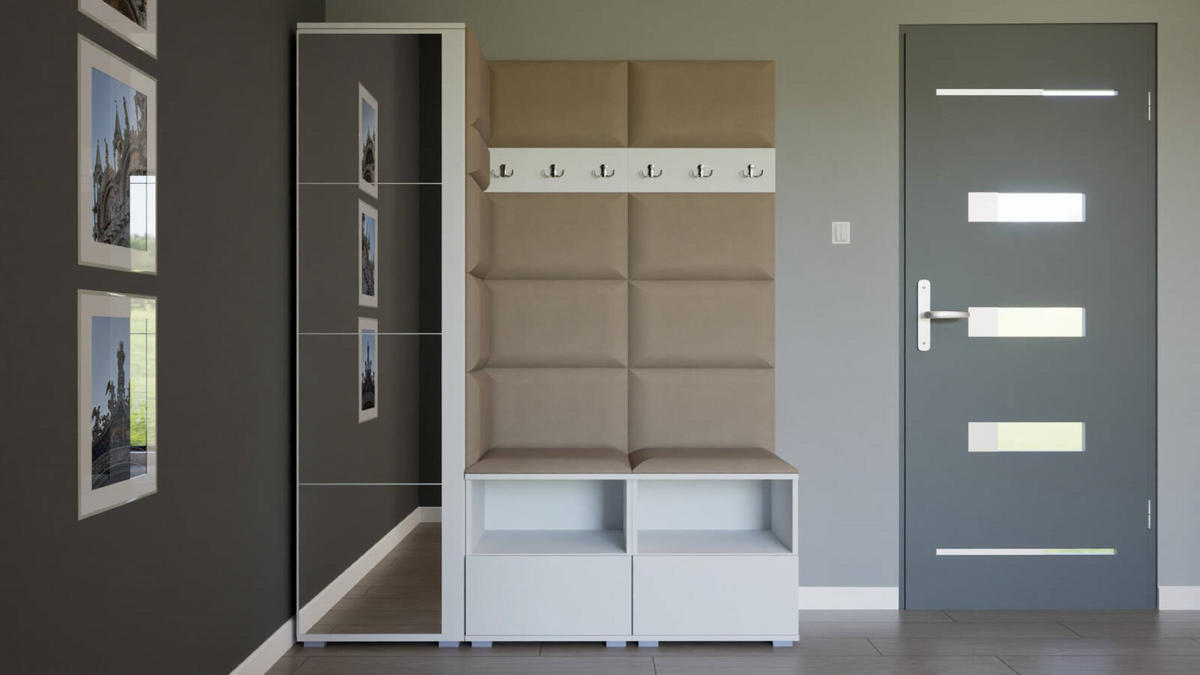 GARDEROBEN-SET Nela II mit Spiegel 150/187/40 - Beige/Silberfarben, Holzwerkstoff/Kunststoff (150/187/40cm)