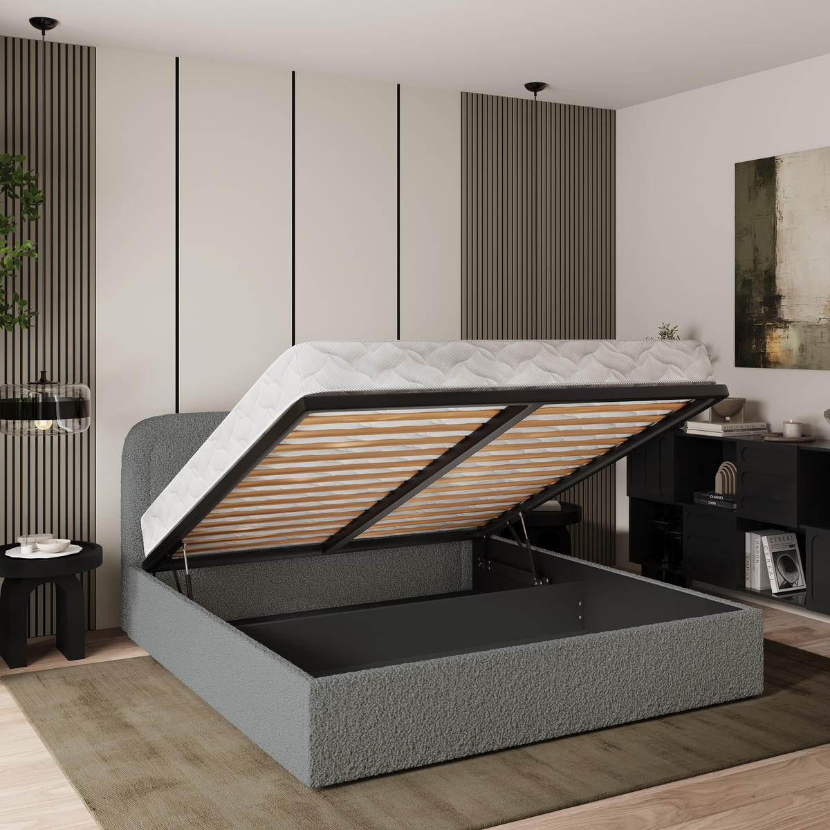 POLSTERBETT BENIRA Q 160x200 cm mit Bettkästen - Grau - Grau, Holz (160/200cm) - MASSENO