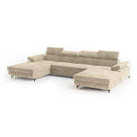 ROHOVÁ SEDAČKA DETTI krémová - černá/krémová, kov/dřevo (339/190cm) - MASSENO