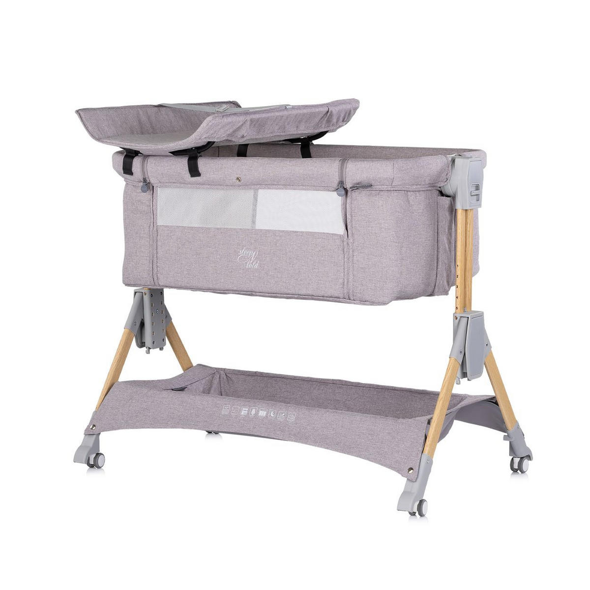 BEISTELLBETT Sleep´n Fold hellgrau 98 x 66 cm, Schwingfunktion, Wickelauflage, Anti-Reflux, Moskitonetz - Grau, Metall (48/81cm) - Chipolino
