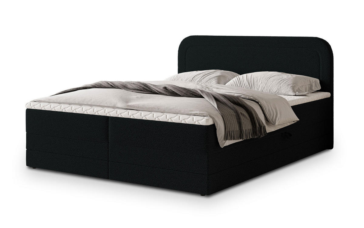 BOXBETT ARMEL 180x200 cm mit Matratze und Topper - Schwarz - Schwarz, Holz (180/200cm) - MASSENO