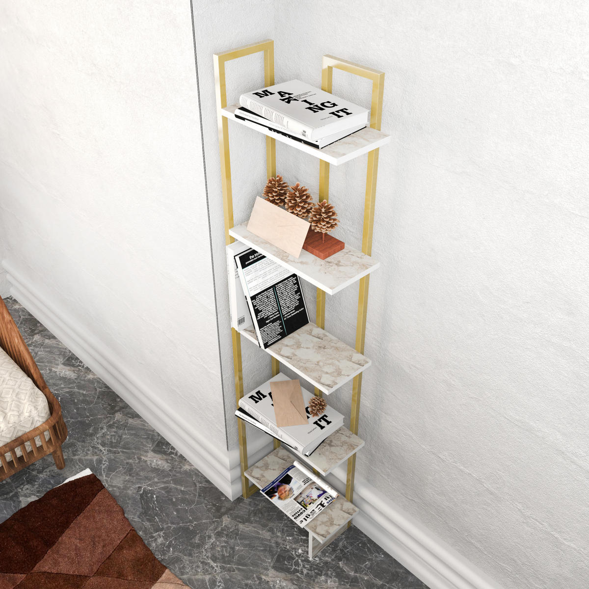 ECKREGAL Alice Weiß Gold - Goldfarben/Weiß, Holzwerkstoff/Metall (45/180/22cm) - Decorotika