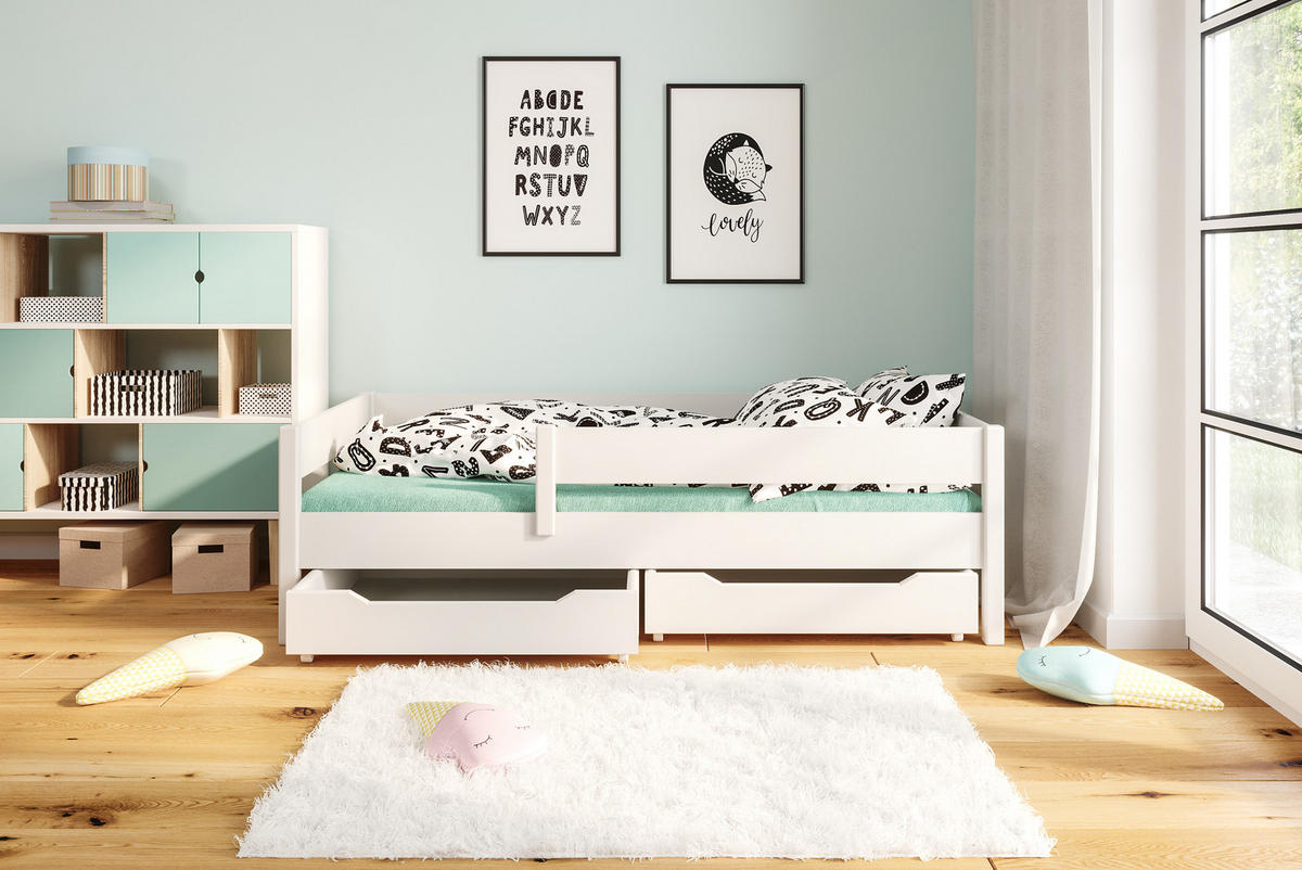 KINDERBETT Mix 160x80 weiß mit Schubladen - Weiß, Holzwerkstoff (80/160cm) - LUKDOM