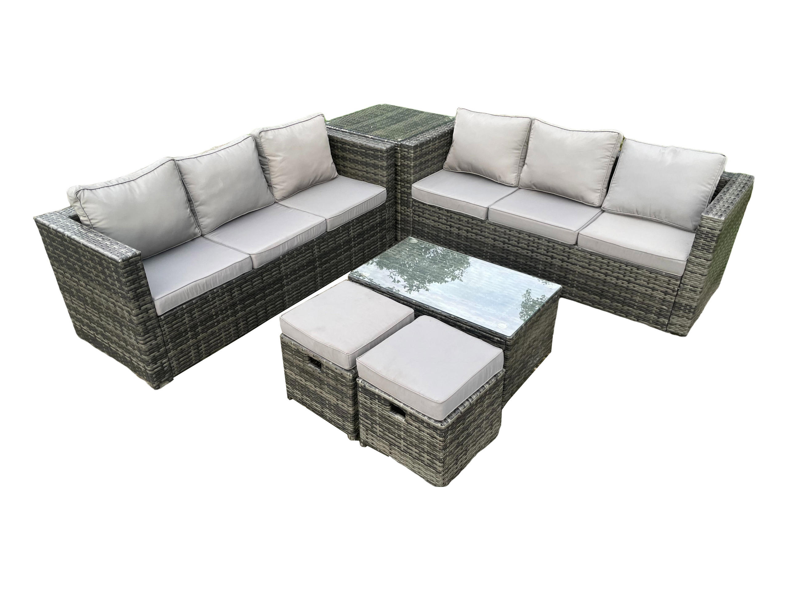 GARTENMÖBELSET mit Hockern 8-Sitzer - Dunkelgrau, Metall - Fimous