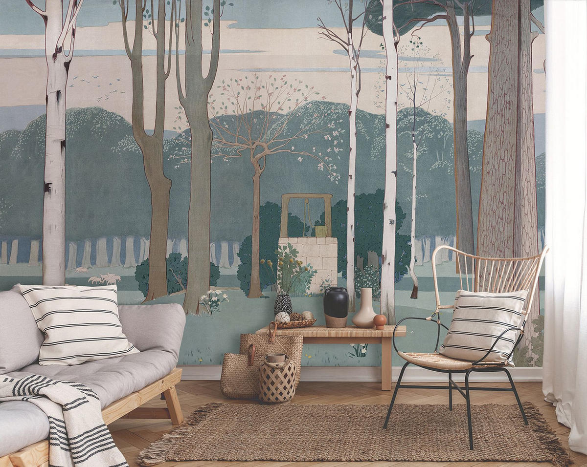 FOTOTAPETE Wald 424 x 280 cm - Blau, Papier (424/280cm) - Sanders & Sanders