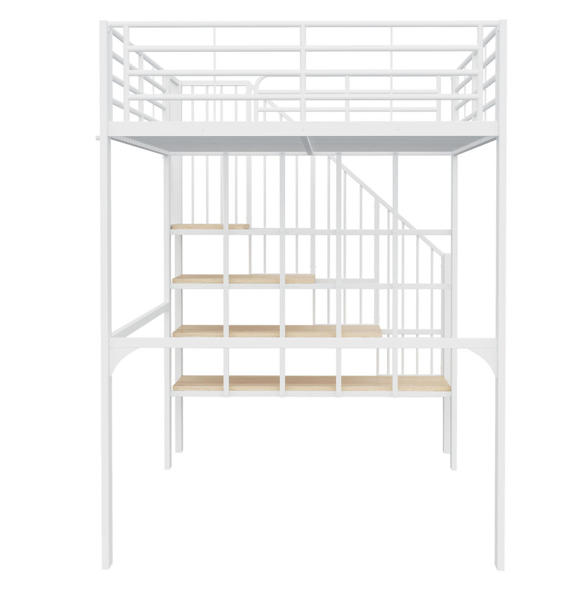 HOCHBETT 140/200 cm in Weiß aus Metall mit Treppe und Stauraum - Weiß, Metall (140/200cm) - Flora Grace