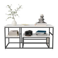 COUCHTISCH - Rechteckiger Couchtisch in Marmoroptik mit schwarzem Metallgestell - Weiß und Schwarz - Schwarz, Holzwerkstoff (52/105/48.5cm) - DELFA